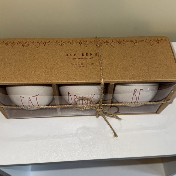 Rae Dunn Holiday Ornament Set - Cream with Red Text - Picture 2 of 2